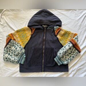 Davi & Dani chunky crochet knit zip up sweatshirt size XL patchwork boho indie